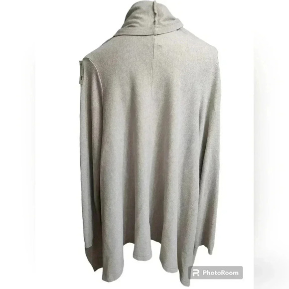 Eileen Fisher Medium Oatmeal Cotton Open Drape Handkerchief Hem Cardigan Sweater - Picture 3 of 5